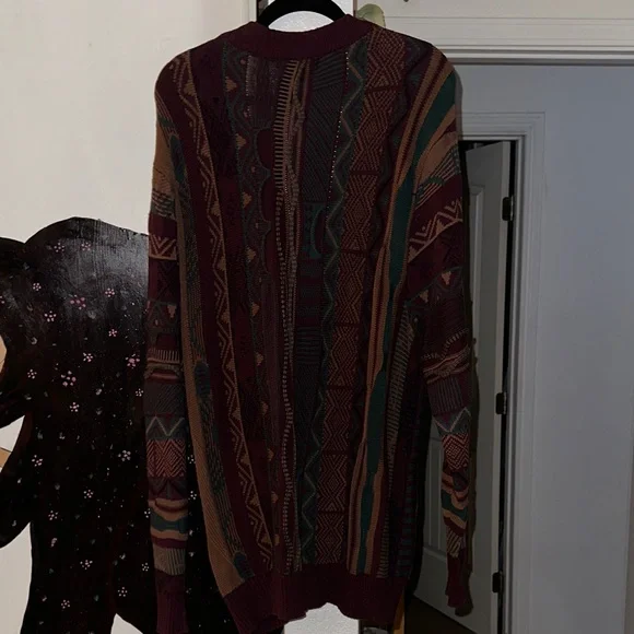 Cotton On Men's Burgundy and Teal Cardigan - Picture 2 of 3